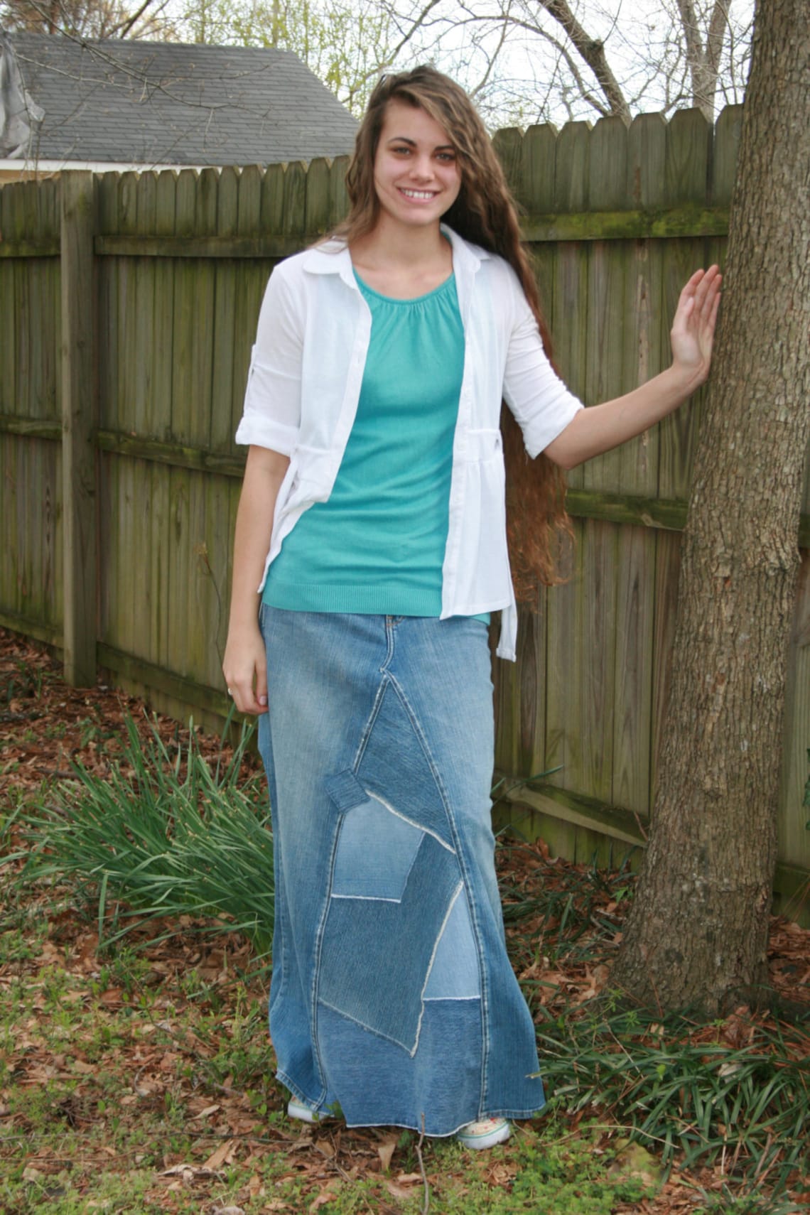 Long Denim Skirt Patchwork Design Plus Size Skirt Apostolic Etsy