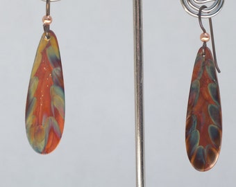 Flame colored copper earrings