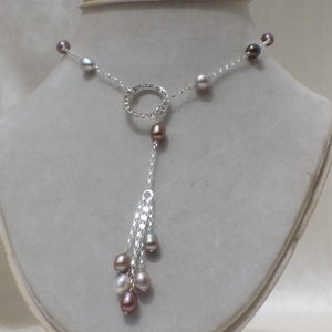 Fresh water multi colored pearls tin cup style laret necklace