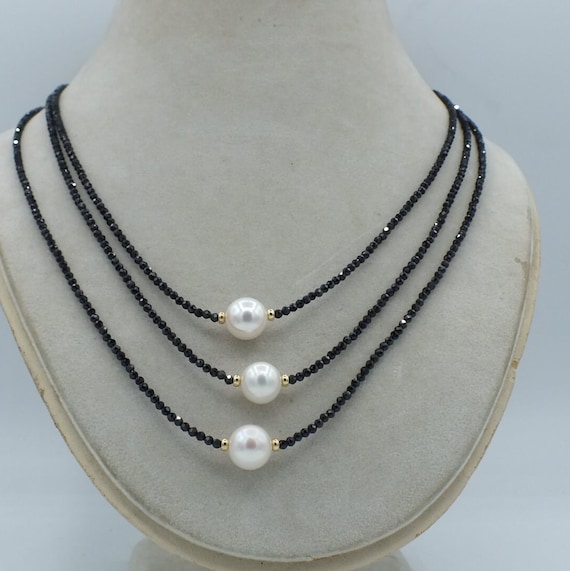 Black Spinel and Pearl Necklace Etsy Canada