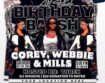 All Black Affair Birthday Bash Flyer, Elegant Event PSD Template