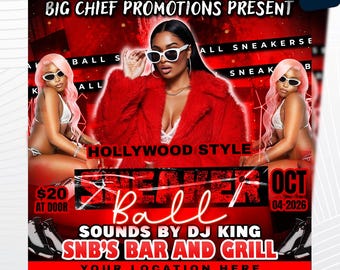 Red Sneaker Ball Invitation Template, Gala Flyer (Photoshop PSD Editable Digital Download)