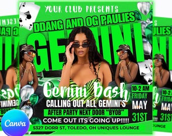 Gemini Birthday Bash Flyer Template, Bday Party flyer, Canva (Digital Download)