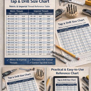 Maskinistgängtappborrdiagram | Gängstorlekstabell | Direkt nedladdning, utskrivbar