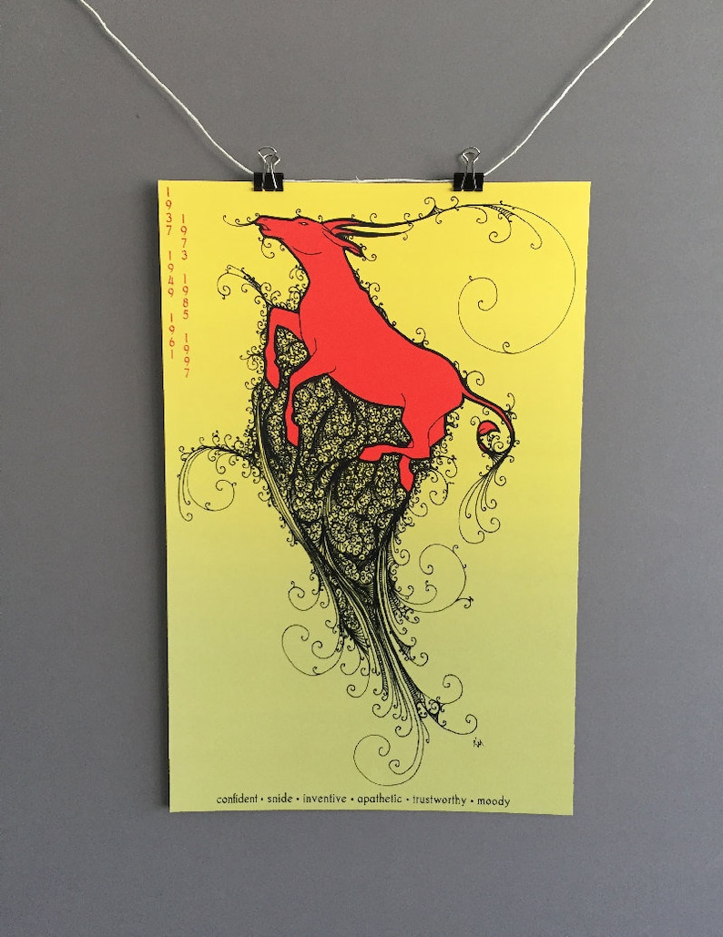 Chinese Zodiac Ox Large Art Print Wall Art 11x17 Print Etsy