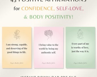 Tarjetas de Afirmaciones de Amor Propio / Baraja de Afirmaciones Diarias para la Confianza y la Positividad Corporal / Afirmaciones de Amor Propio Imprimibles