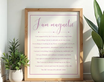 Arte mural con afirmaciones diarias / Póster imprimible de manifestaciones afirmativas / Decoración de pared con la Ley de Atracción