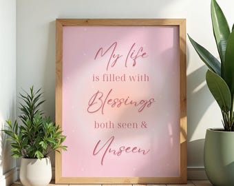 Póster de afirmación positiva/Arte mural de manifestación imprimible/Decoración de pared rosa para dormitorio