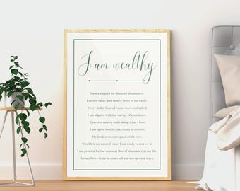 Wealth Manifestation Poster Printable | Law of Attraction Wall Decor | Daily Affirmations Wall Art