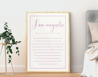 Daily Affirmations Wall Art | Manifestation Affirmational Poster Printable | Law of Attraction Affirmative Wall Decor