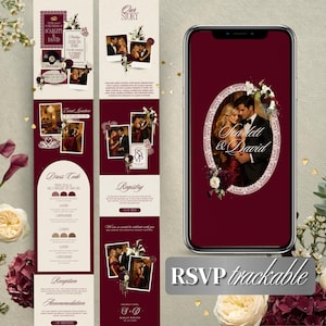 Burgundy Wedding Website Template, with Music, Timer, Maps : Canva Template