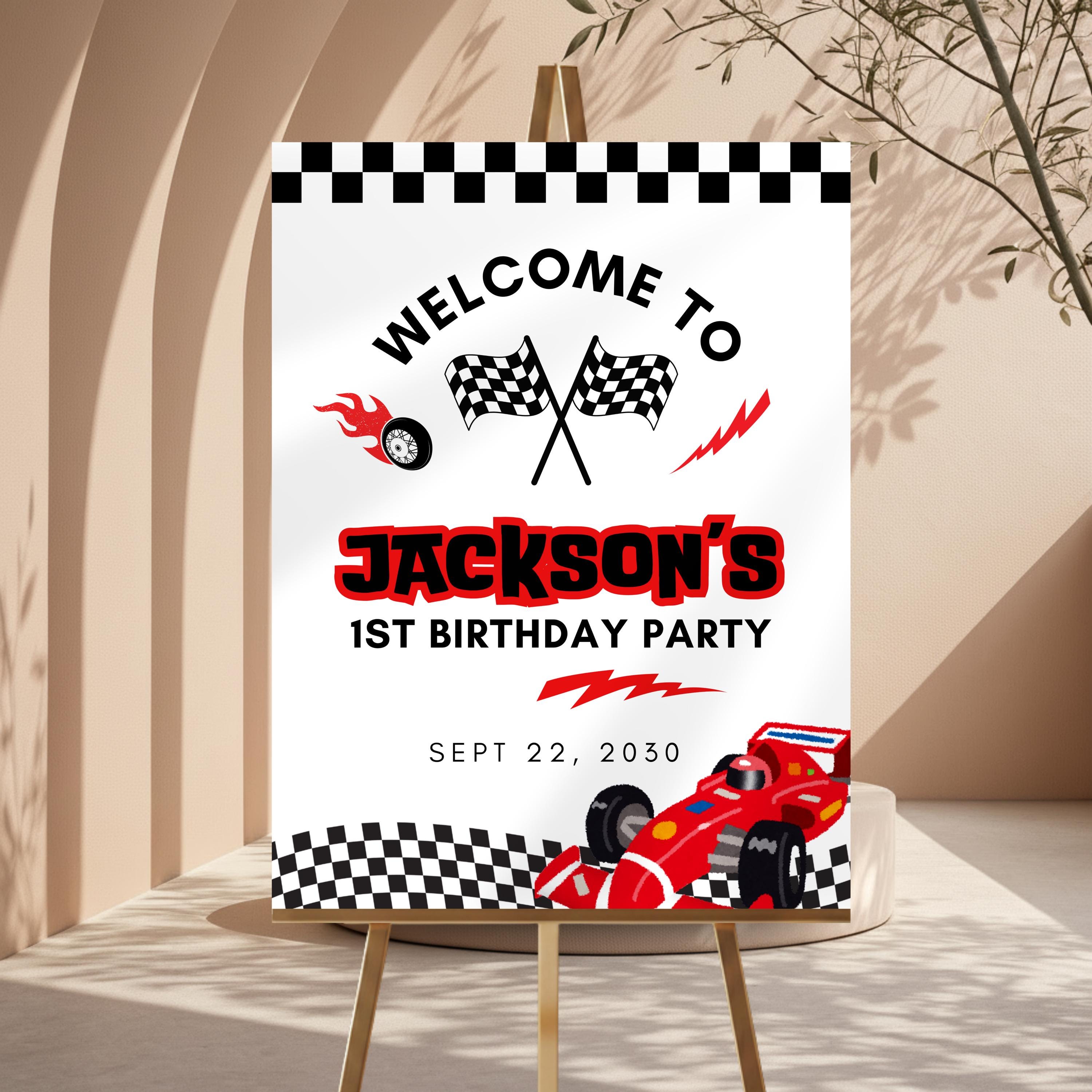 Race Car Birthday Welcome Sign, Checkered Flag, Motorsports Racing ...
