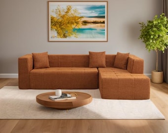 Modular L-Shaped Sectional Couch with Chaise | Tufted Deep Seat Sofa