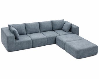 Modular Sectional Sofa Bed, Dark Gray Velvet, Convertible Couch with Ottoman