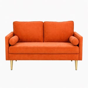 Mid Century Modern Linen 3-Seater Sofa, Small Apartment Couch with Pillows