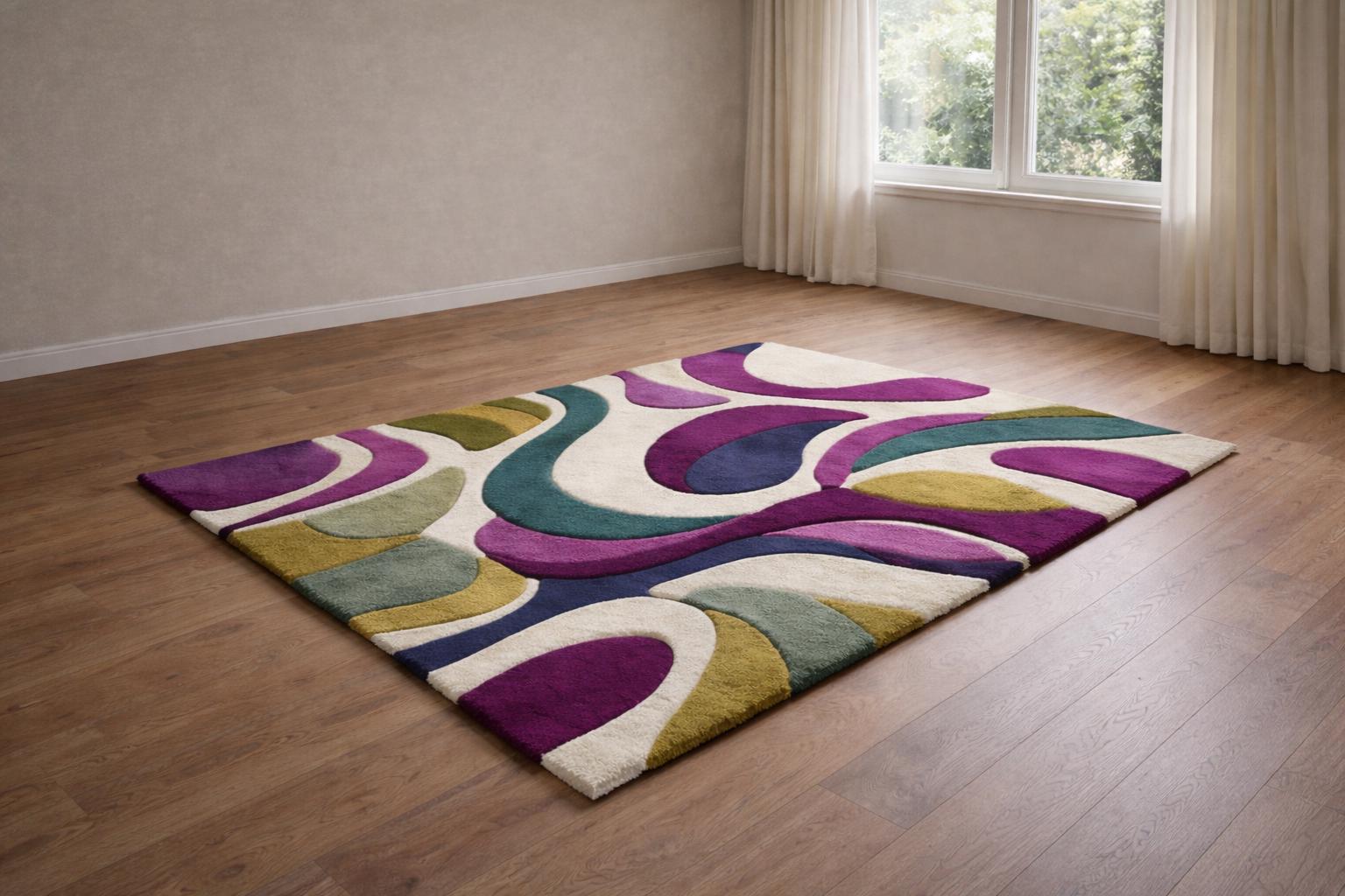 Hand Tufted Wool Area Rug, Colorful Abstract Design - Etsy