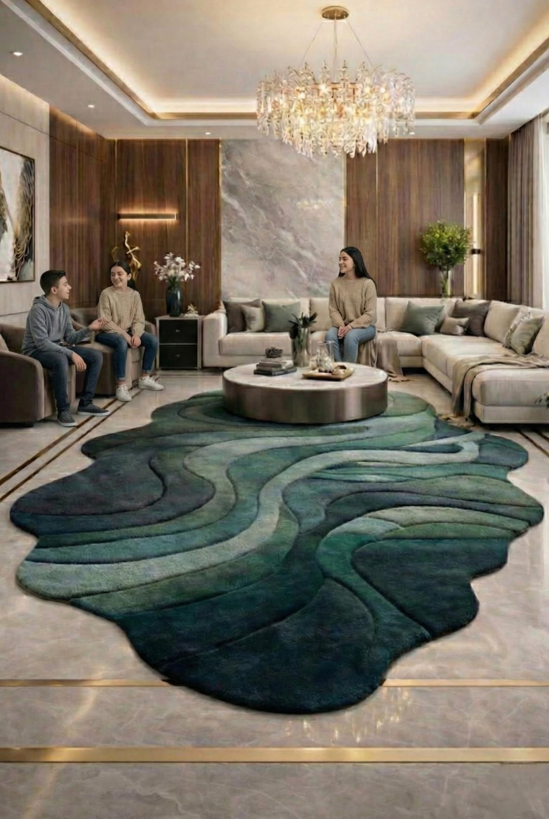 Rcc Rugs Handmade Wool Area Rug, Modern Green Abstract Wave Design - Etsy
