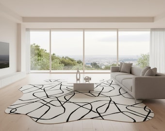 Hand Tufted Wool Rug | Abstract Line Art, Modern Living Room Carpet