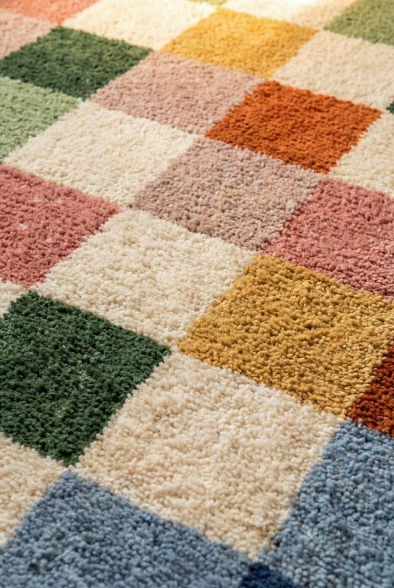 Handmade Checkered Rug, Modern Tufted Carpet, Colorful Square Pattern ...