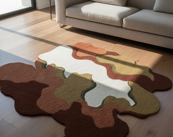 Alfombra de lana abstracta irregular hecha a mano, moderna alfombra para sala de estar.