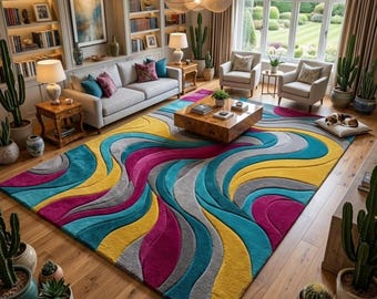 Handmade Abstract Wool Rug, Irregular Organic Shape