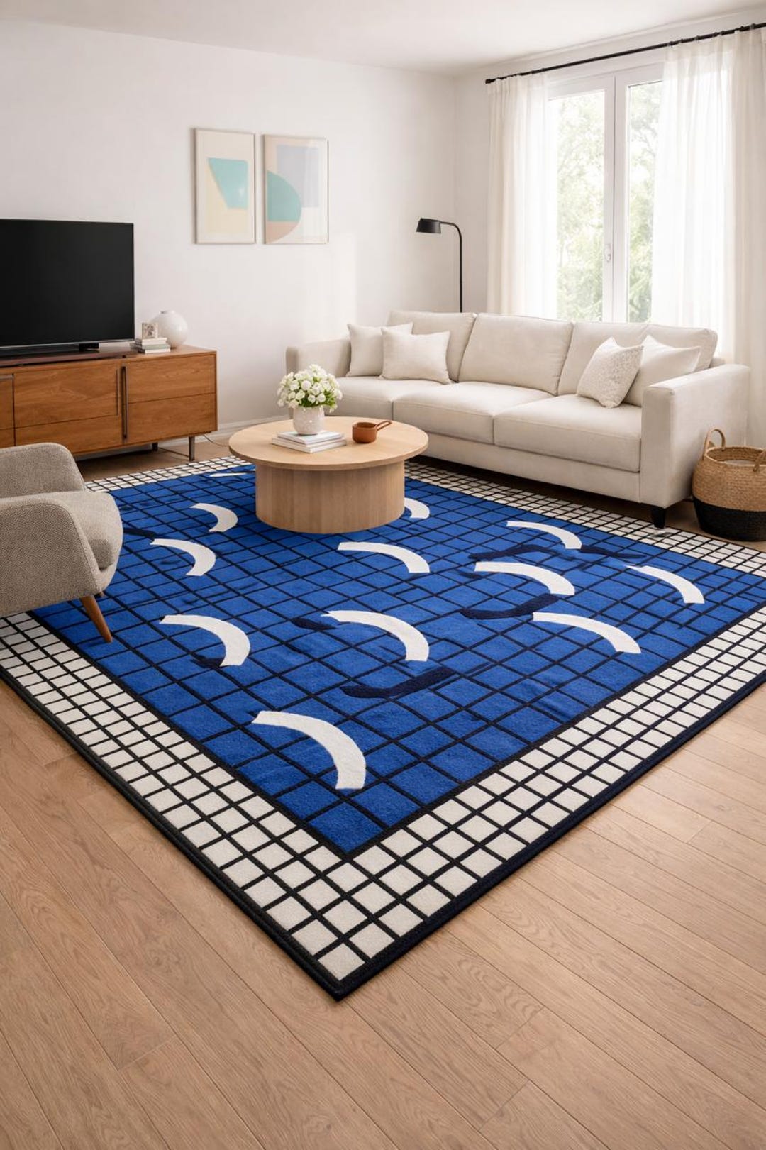 Hand Tufted Blue Abstract Rug, Modern Geometric Carpet, Custom Size - Etsy