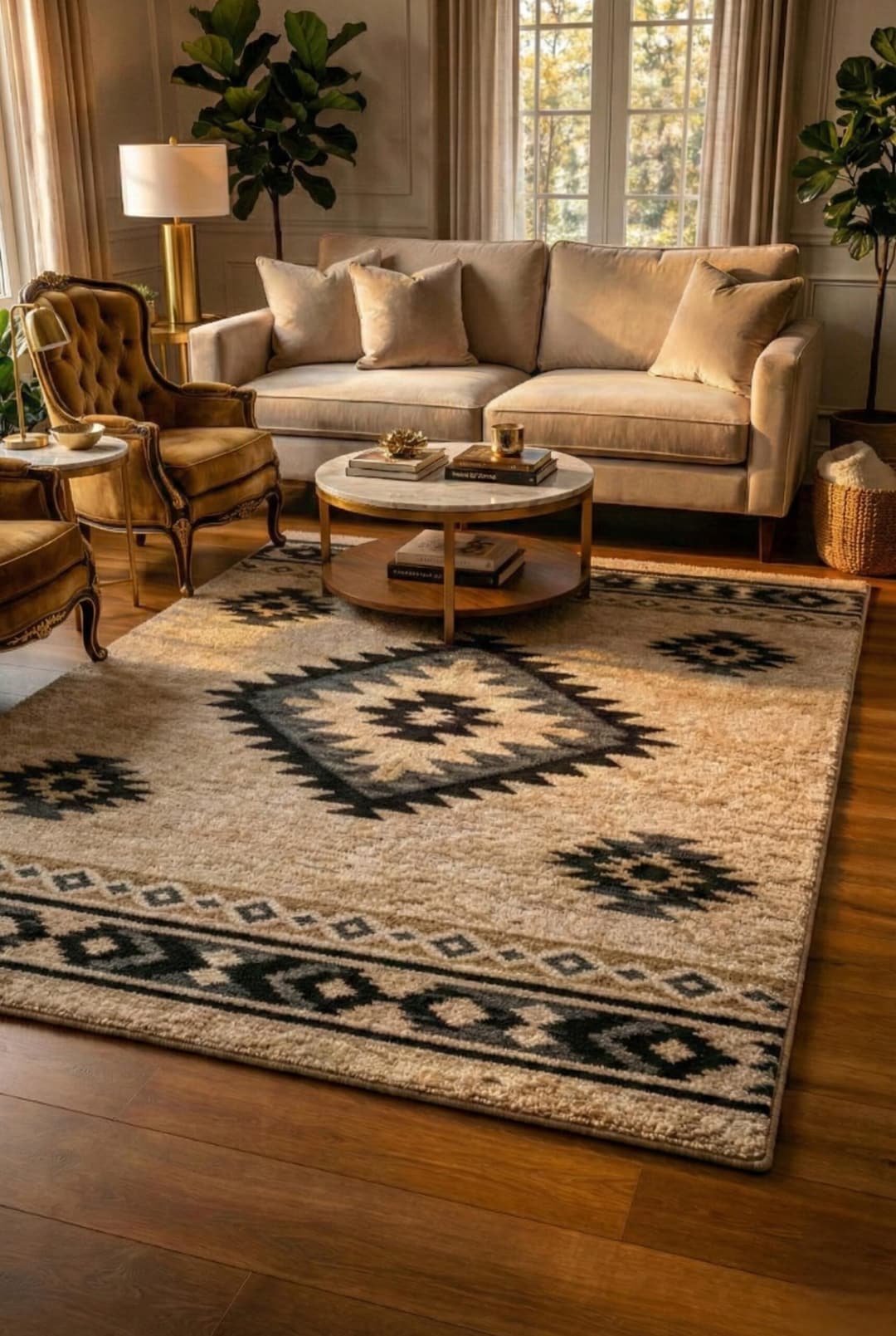 Native Tufted Rugs Hand Tufted Tribal Rug | Warm Neutral Boho Carpet - Etsy