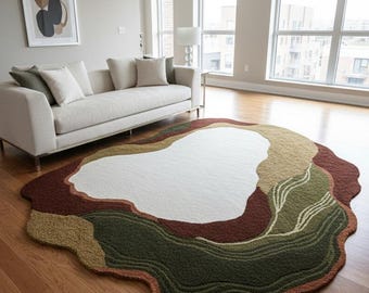Handmade Abstract Wool Rug, Irregular Organic Shape