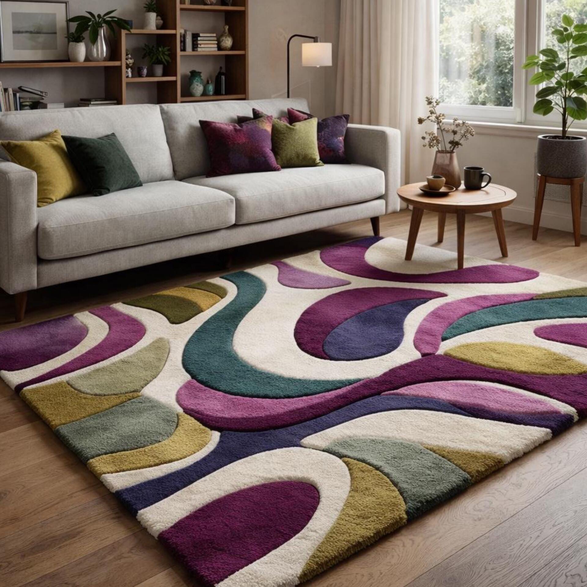 Hand Tufted Wool Area Rug, Colorful Abstract Design - Etsy