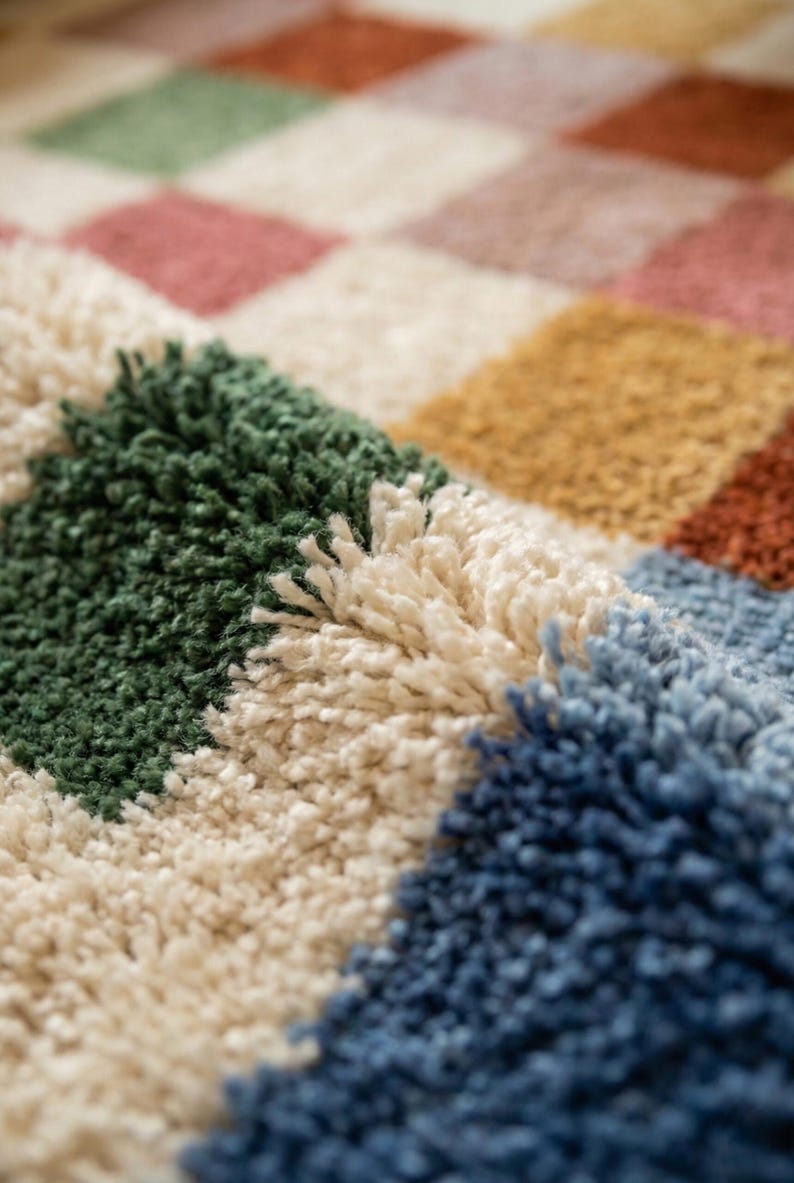 Handmade Checkered Rug, Modern Tufted Carpet, Colorful Square Pattern ...