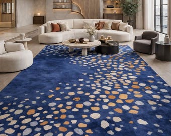 Hand Tufted Blue Abstract Rug, Modern Living Room Carpet