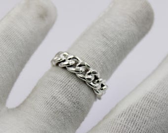 925 Sterling Silver Cuban Chain Ring, Handmade Minimalist Statement Band, Unisex Jewelry