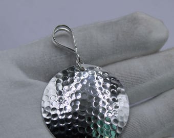 Hammered Sterling Silver Pendant Necklace, Artisan Round Disc