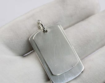 Sterling Silver Dog Tags, Military Style, Engravable, Set of Two