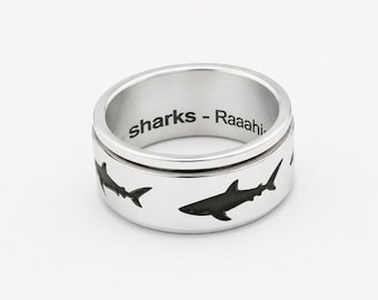 Shark Spinner Ring 925 Sterling Silver Ocean Inspired Band Gift for Him Her