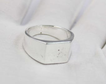 Minimalist Square Signet Ring 925 Sterling Silver Handmade Geometric Flat Top Band Modern Unisex Statement Ring Gift for Wedding