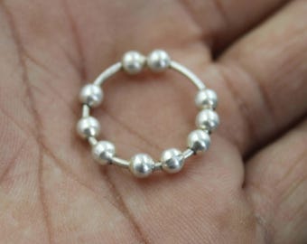 Solid 925 Sterling Silver Beaded Ring, Minimalist Stackable Silver Band, Handmade Boho Dainty Ring Gift for Women