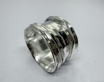 Solid 925 Sterling Silver Spinner Ring Band Handmade Modern Artisan Statement Jewelry Minimalist Textured Silver Ring Wedding Gift