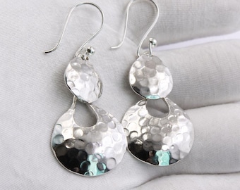 Handmade Hammered Sterling Silver Teardrop Dangle Earrings