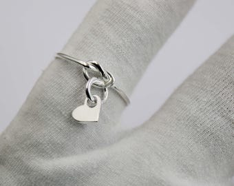 Dainty Heart Charm Ring Solid 925 Sterling Silver Minimalist Love Ring Handmade Simple Stacking Band Gift for Women Anniversary Jewelry Gift