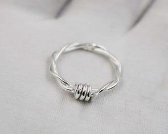 Solid 925 Sterling Silver Handmade Twisted Wire Ring Minimal Wrap Band Simple Modern Silver Jewelry Gift For Wedding