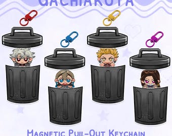 GACHIAKUTA magnetische uittrekbare sleutelhangers complete set | Zanka, Jabbar, Enjin, Rudo Kawaii Anime Collectibles