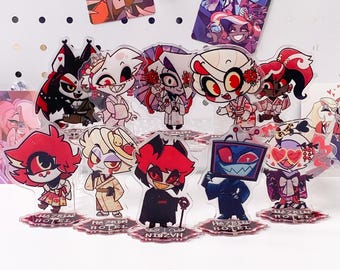 Hazbin Hotel Chibi acryl standaard set | Schattige minifiguurstandaard met kaarten en stickers