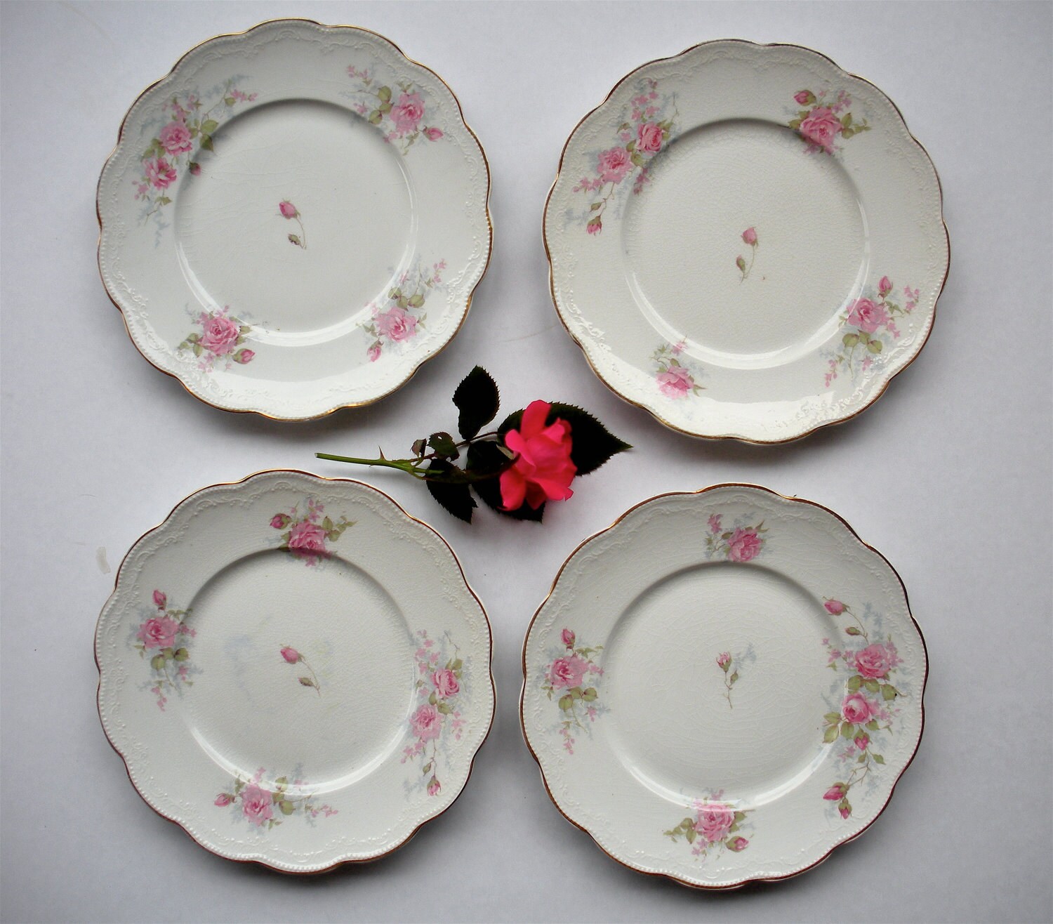 Four Antique China Salad Plates Pink Roses W. H. Grindley & Etsy