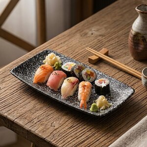 Ceramic Sushi Plate, Speckled Black Rectangular Serving Dish