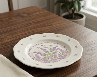 Lavender Ceramic Plate with Scalloped Edge, Cottagecore Gift for Her