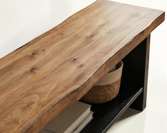 55" Live Edge Walnut Entryway Bench with Shoe Storage | Solid Wood Modern Bench | Limited Edition Handmade Piece.