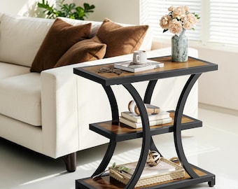 Geometric Side table, nightstand with 3 tier storage shelf |Small spaces bedside table.