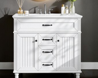 35" Handcrafted Solid Wood Bathroom Vanity with Ceramic Sink, Freestanding Vanity Cabinet| Limited time Sale.