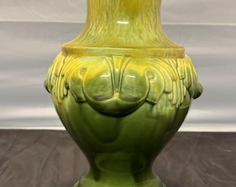 Royal Haeger Pottery Vase - Vintage 1960s Art Deco Green and Yellow Drip Glaze - Mid Century Modern 12 inch Ceramic Vase - USA Art Pottery